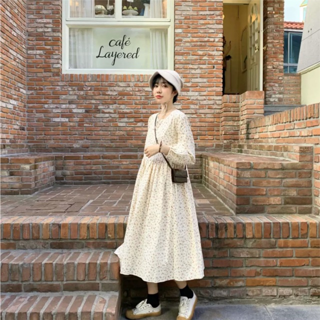 [Mã WASTMAY giảm 15% tối đa 30K đơn 150K] (ORDER) Váy hoa nhí dài tay thu ulzzang / Đầm vintage dáng dài | BigBuy360 - bigbuy360.vn