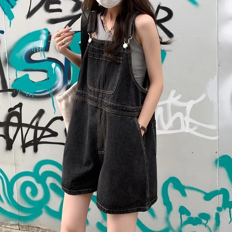 Quần Yếm Denim Ngắn Ống Rộng Thiết Kế Mới Thời Trang Mùa Hè Dành Cho Nữ