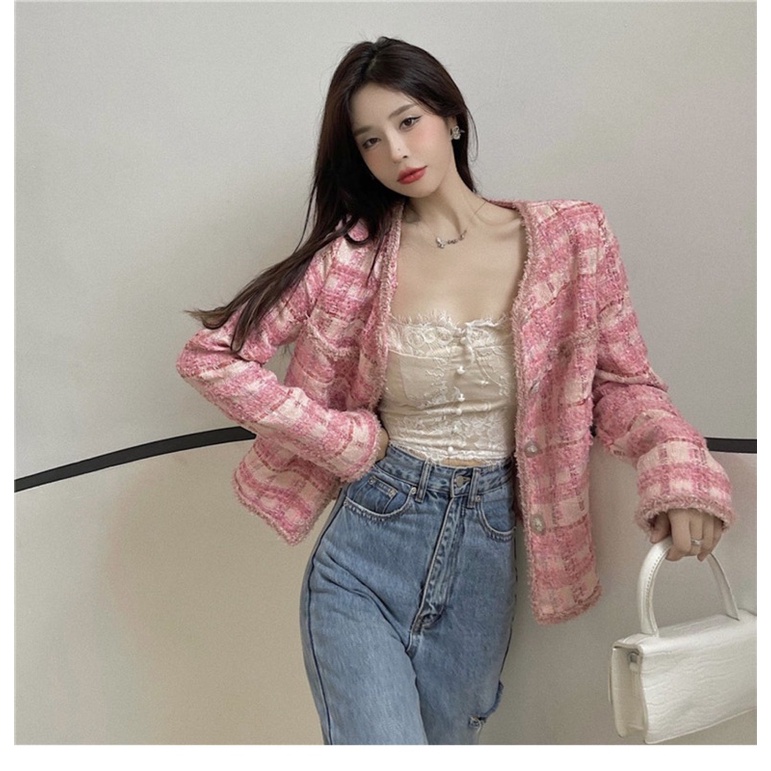 [ODER] Áo khoác dạ tweed hồng Quảng Châu