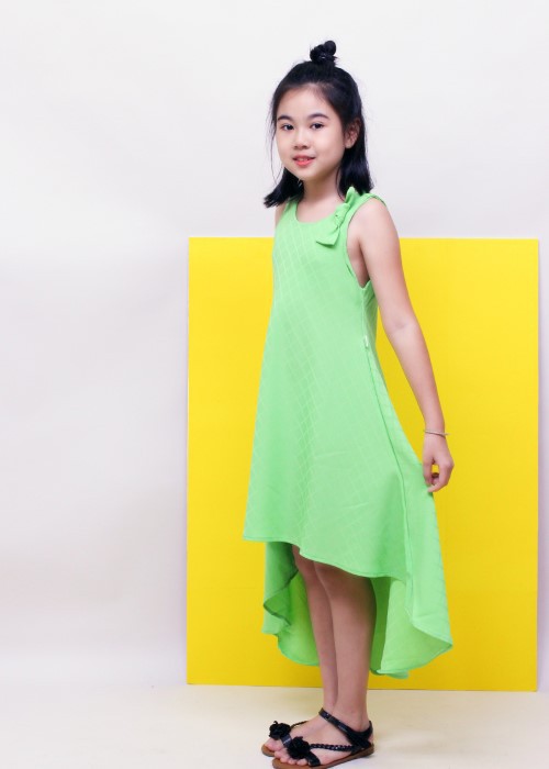 Đầm maxi mullet xanh bé gái