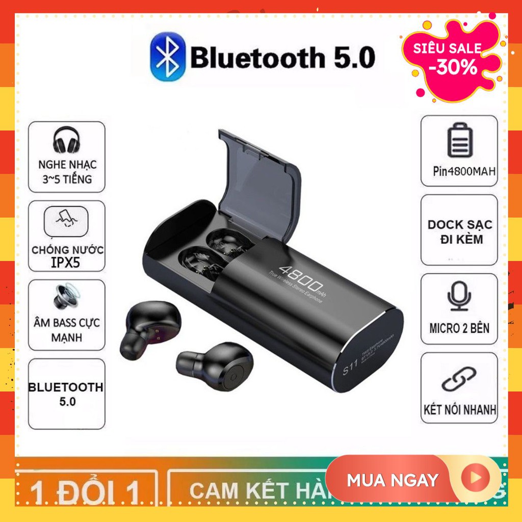 Tai nghe Bluetooth Không Dây Nhét Tai Kiêm Sạc Dự Phòng Amoi S11 TWS Nâng Cấp Hơn i7, i9, i12, F9, F9 Pro King.Shop.30