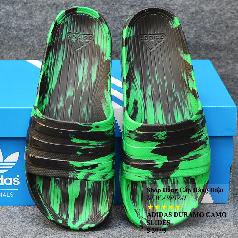 Dép Adidas Duramo Camo đen xanh lá sọc bóng