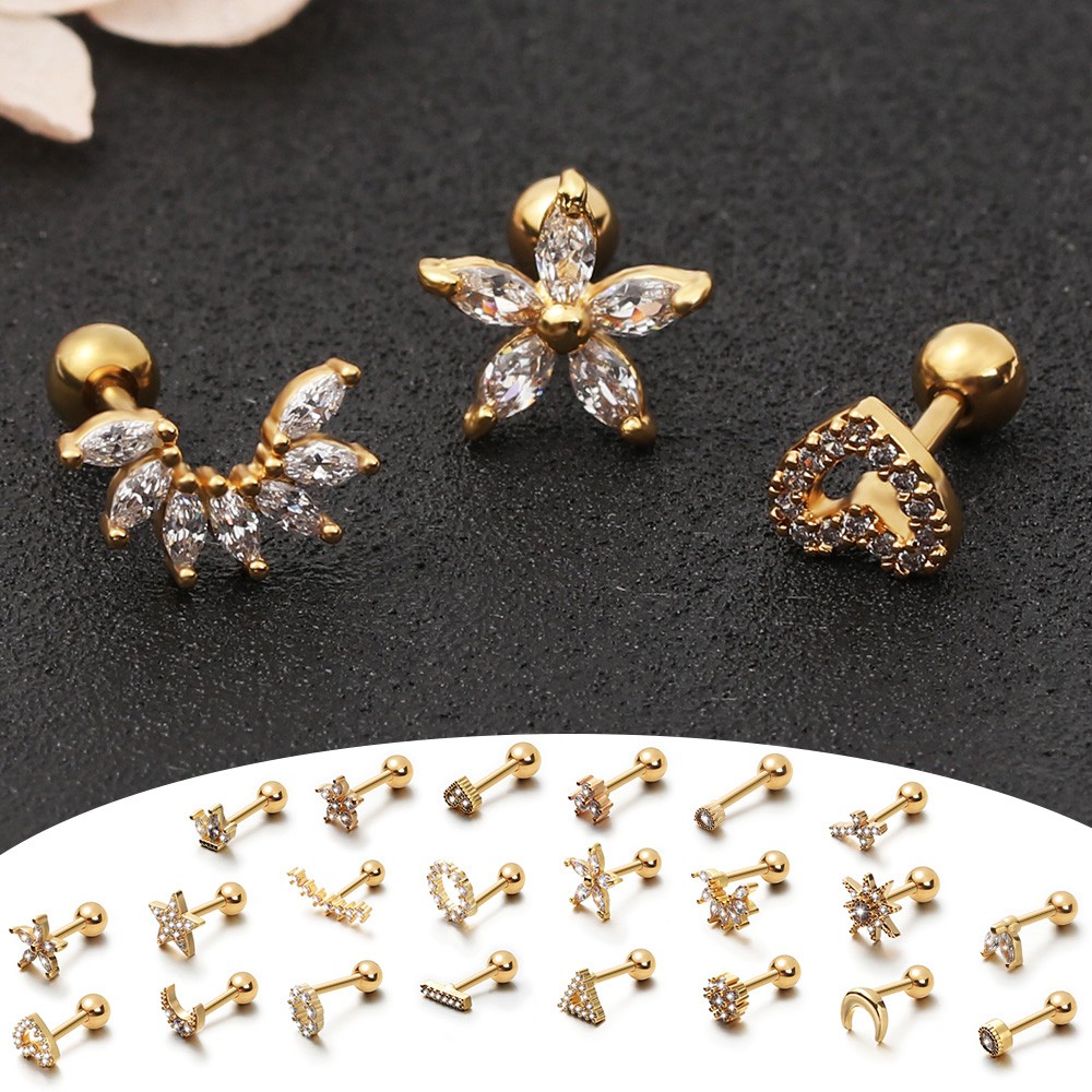 Khuyên Xỏ Cơ Thể Bằng Thép Không Gỉ Đính Đá Zircon 44 Kiểu Thời Trang
