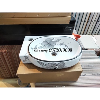 Chậu góc lavabo treo tường hoa văn viền đen cao cấp