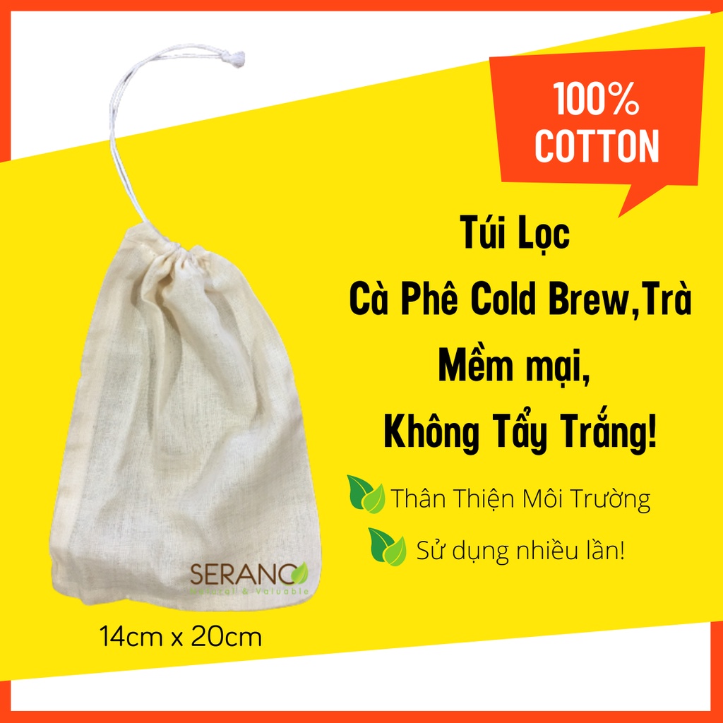 Set 2 túi vải lọc cà phê/ trà cold brew dùng để pha cafe/trà bằng vải cotton mềm không tẩy trắng, dùng được nhiều lần