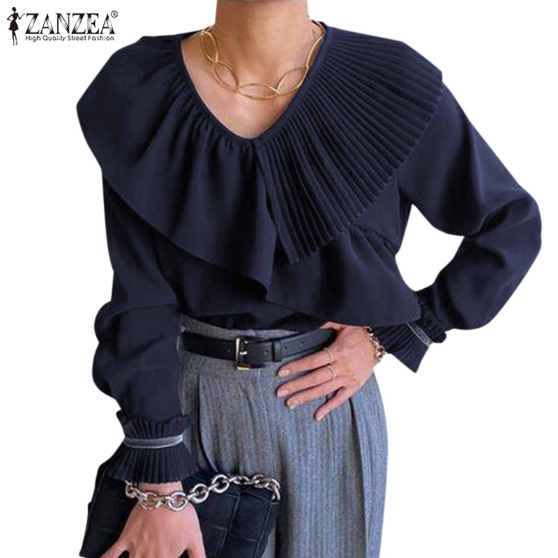 Áo Zanzea tay dài cổ chữ V thời trang quyến rũ cho nữ