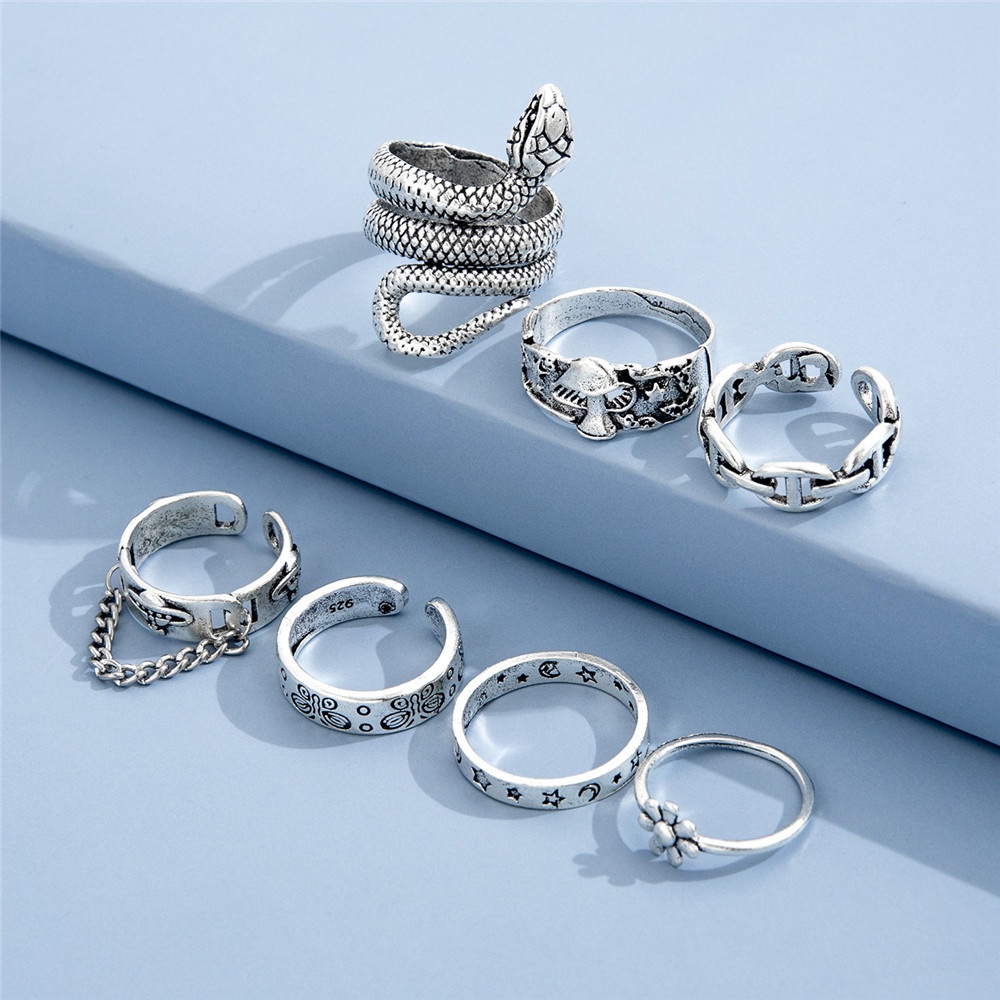 Set nhẫn hợp kim 8 kiểu phong cách retro