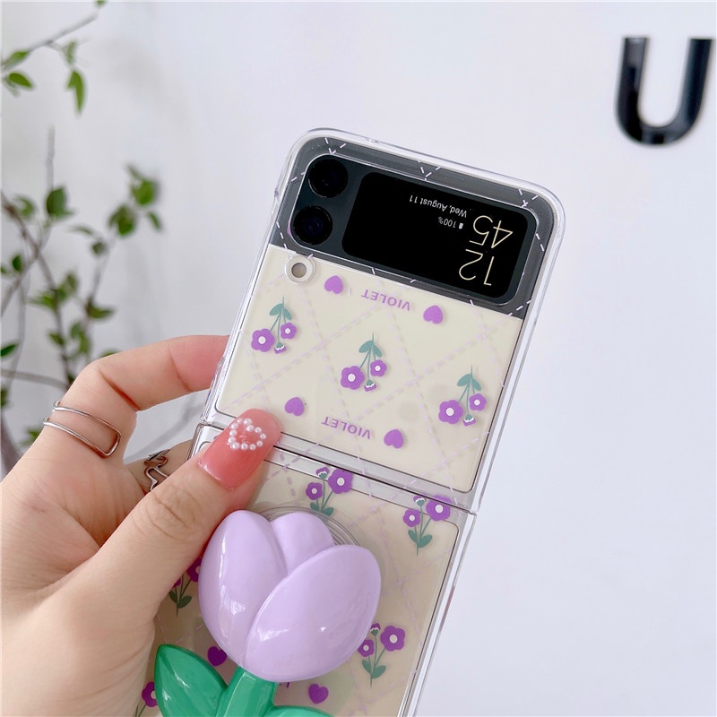 Ốp Điện Thoại Trong Suốt Chống Sốc Họa Tiết Hoa Tulip Cho Samsung Galaxy Z Flip 4 Z Flip 3 Zflip 3 Z Flip 4 Flip 3