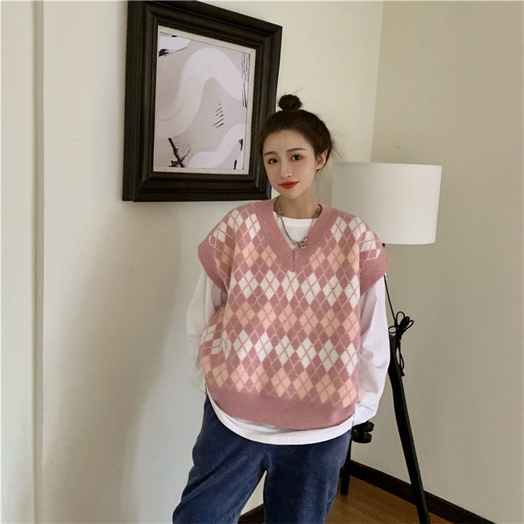 Áo len không tay họa tiết sọc caro thời trang dành cho nữ | BigBuy360 - bigbuy360.vn