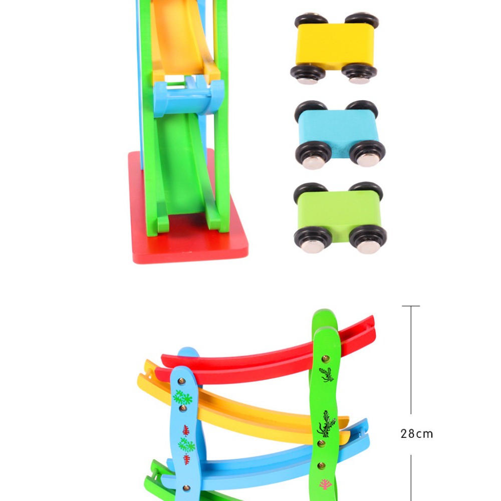 Bộ cầu trượt 4 tầng tặng kèm 4 xe bằng gỗ smart baby chất liệu gỗ và sơn an toàn, bo tròn các góc, không gây nguy hiểm c
