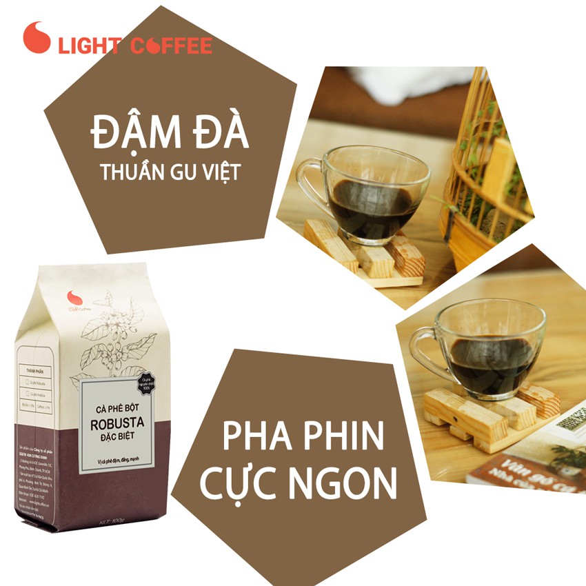 Cà phê nguyên chất 100% dạng bột Robusta đặc biệt Light Coffee - Gói 100gr