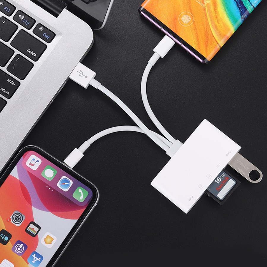 Đầu đọc thẻ nhớ SD OTG kiêm đầu chuyển đổi usb cho iphone type c đa năng