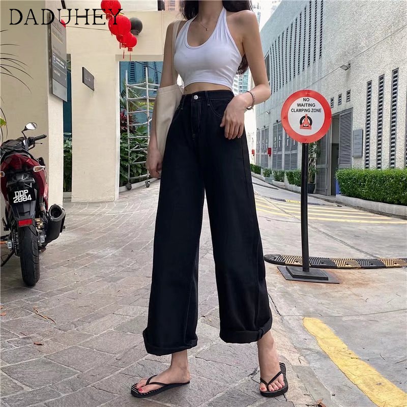 Quần jean ống rộng suông lưng cao phong cách Hàn Quốc thời trang mùa hè cho nữ