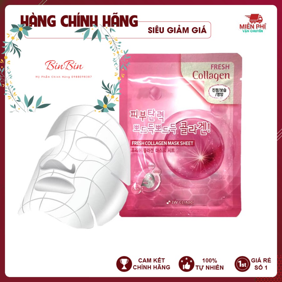 [Đắp là Phê - Hàng Chính Hãng] Mặt nạ giấy - Mặt nạ dưỡng da chiết xuất từ Collagen 3W Clinic Hàn Quốc 23ml