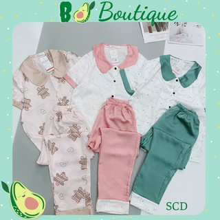 Bộ đồ mặc nhà pyjama cộc dài họa tiết lụa cao cấp mềm mịn