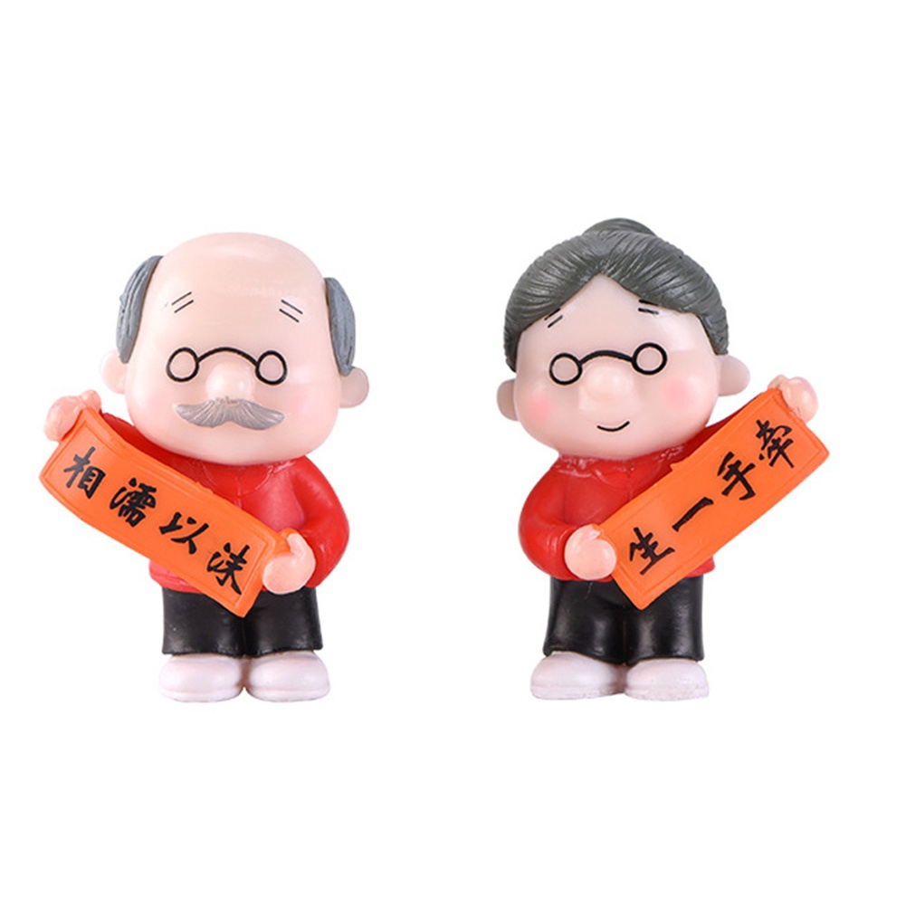 【SPP】2Pcs/Set Resin Newyear Grandparents Figurine Miniature Landscape Cake Decor