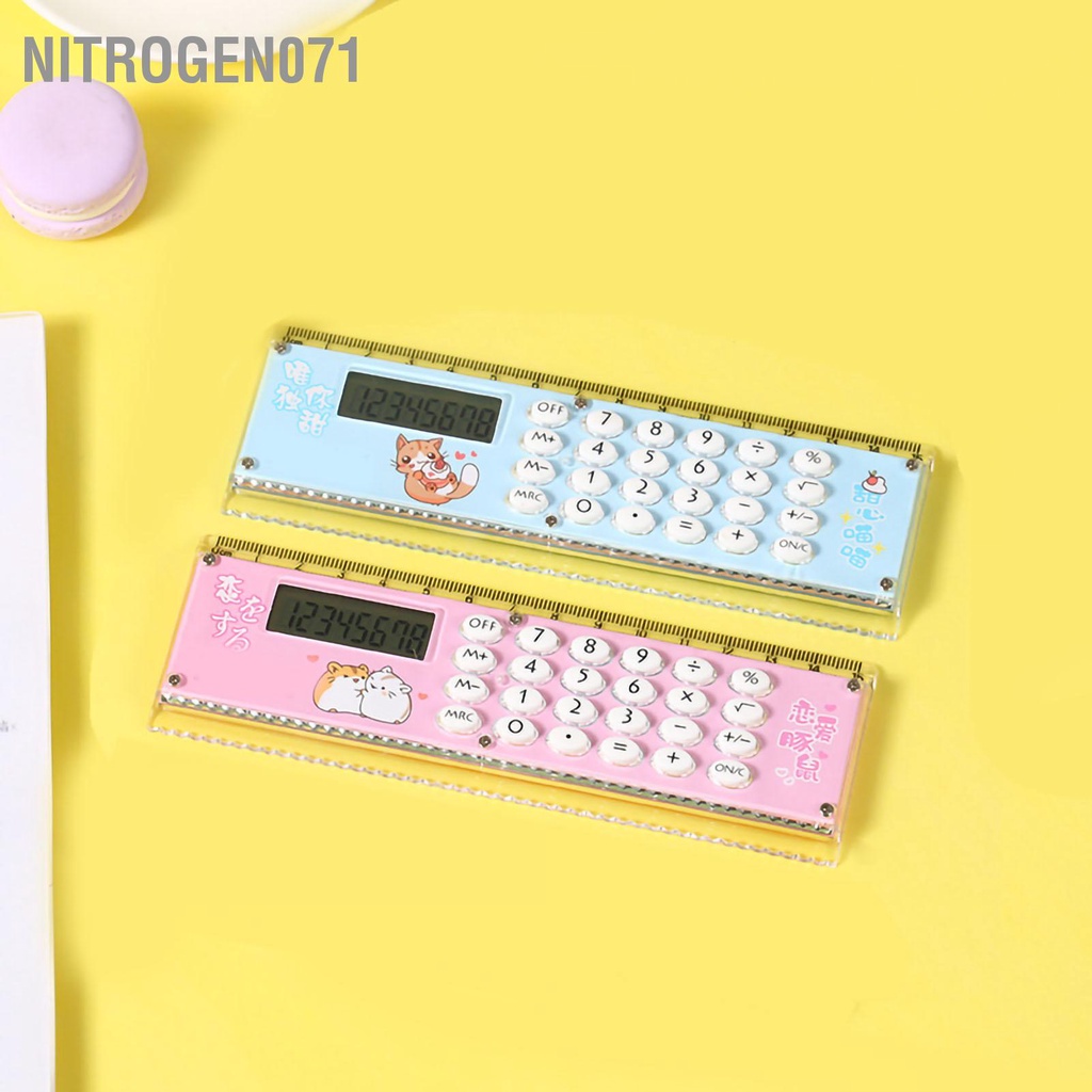 Nitrogen071 Máy tính nhỏ Phong cách dễ thương Thước kẻ cầm tay Chất liệu acrylic Phím silicone Công cụ toán pin bên ngoài