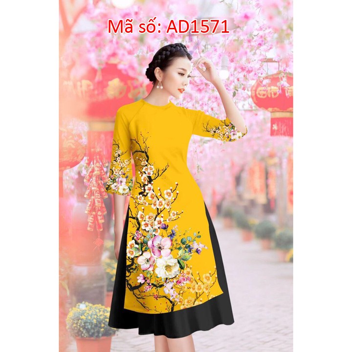 ⚡️ có big size 3XL ⚡️ AD1571 SET  ÁO DÀI CÁCH TÂN  GẤM IN 3D HOA ĐÀO TẾT KÈM VÁY