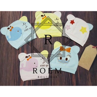 Set 2 chiếc mũ cotton cho bé dưới 1 tuổi