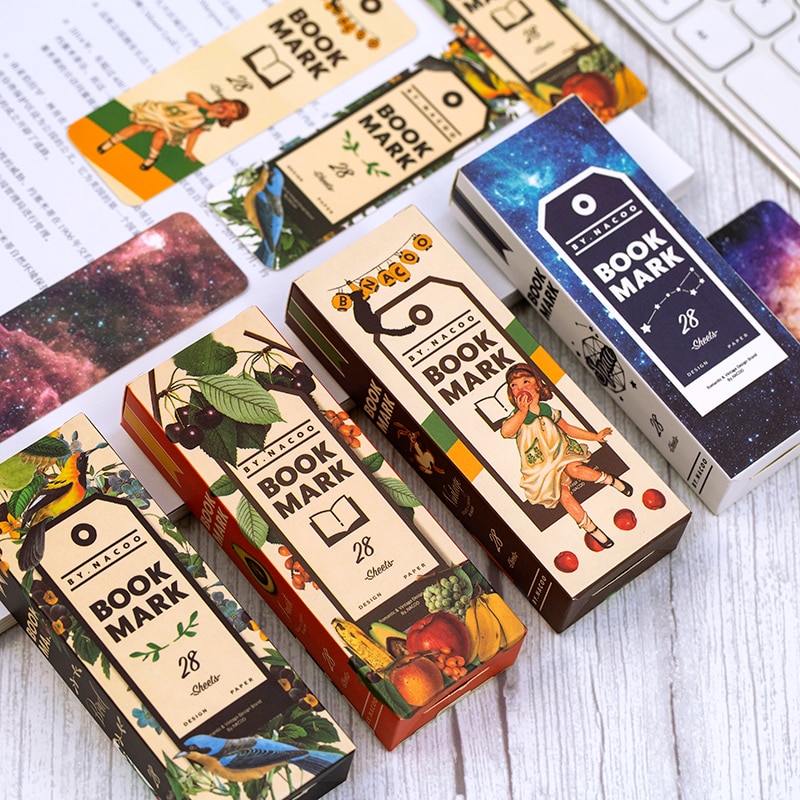 Hộp 20 thẻ đánh dấu trang sách họa tiết vintage nhiều kiểu Hàn Quốc dễ thương sáng tạo