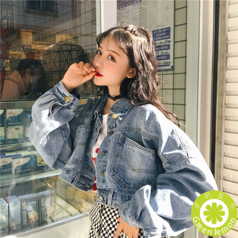 Áo Khoác Denim Tay Dài Dáng Rộng Phong Cách Retro Cá Tính Cho Nữ