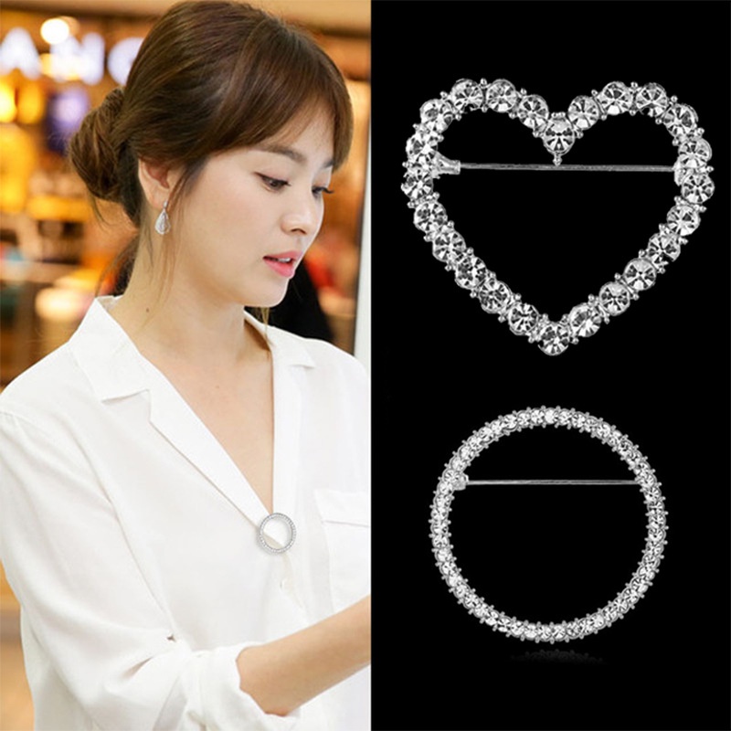 Trâm Cài Áo Hình Tròn Đính Đá Trái Tim Thời Trang Hàn Quốc