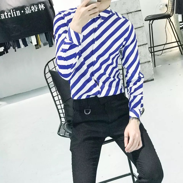 Sơ mi nam body sọc xéo