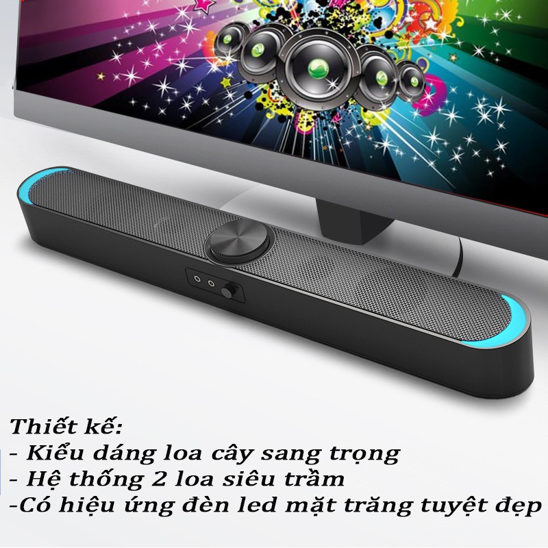 Loa Thanh Gaming Soundbar SADA V-198 Hỗ Trợ Bluetooth, Karaoke, Hiệu Ứng Đèn Led Dùng Cho Máy Vi Tính PC, Laptop, Tivi