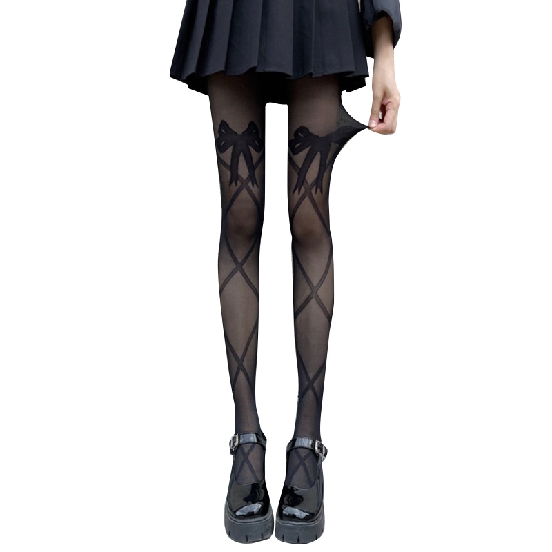 Quần tất dây đan chéo trong suốt phong cách gothic punk Lolita mùa hè cho nữ