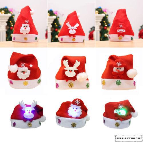 Nón len Ông già Noel gắn LED phát sáng độc đáo dành cho người lớn/trẻ em khi dự các buổi tiệc mùa Giáng Sinh