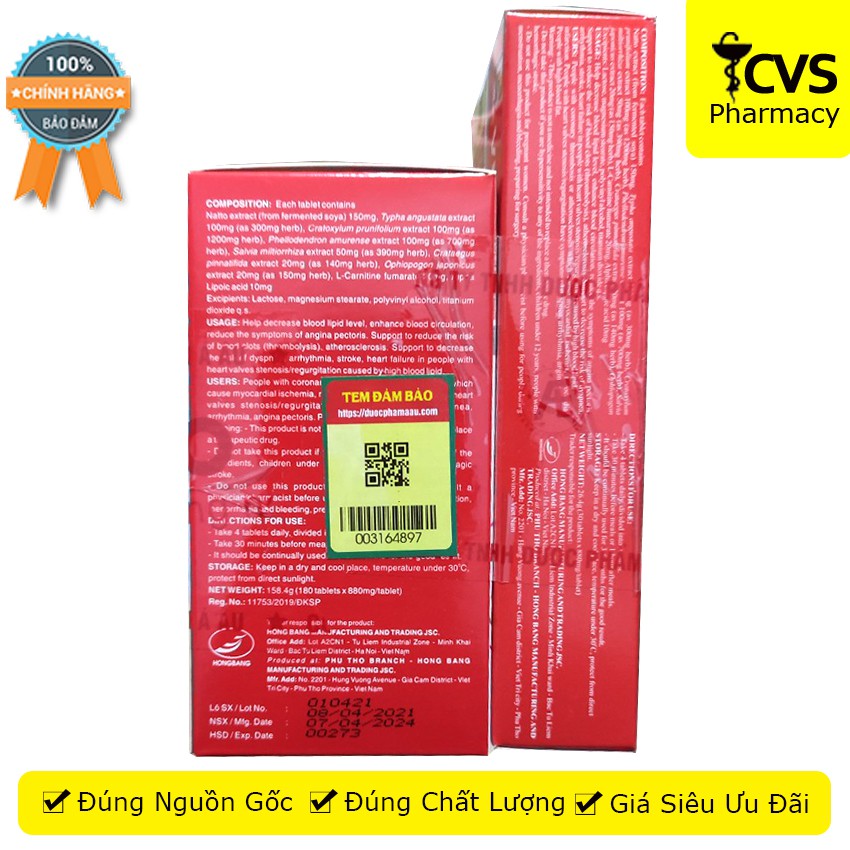 [MỚI] Vương Tâm Thống (Hộp 180 viên) Giúp tăng cường sức khỏe tim mạch - cvspharmacy