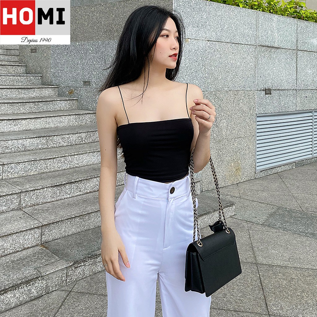 Áo 2 dây sợi bún croptop trơn, HOMI Fashion