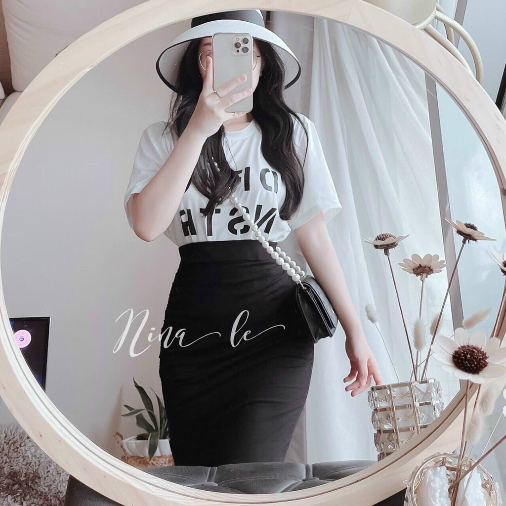 Set áo chữ kèm chân váy rút dây hai bên thời trang cho nữ