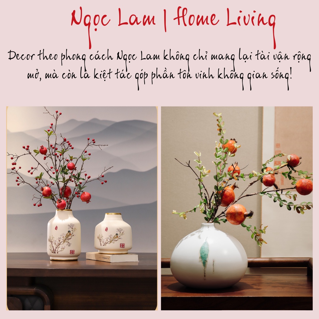 Cành quả lựu giả 6 quả chất liệu cao cấp trang trí phòng ngủ, phòng khách, quán cafe, phòng đọc sách, nhà hàng