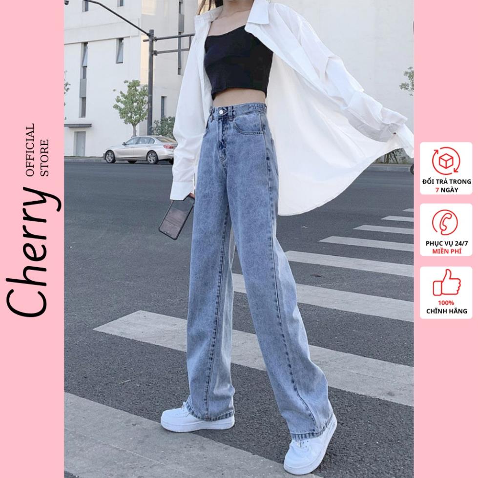 Quần bò ống rộng nữ cạp cao Free Ship quần jeans ống rộng lưng cao, vải bò dày đẹp , không giãn ,dáng suông T008