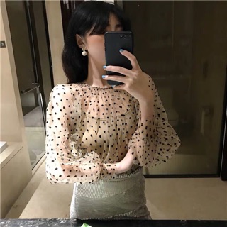 Áo voan tay bồng chấm bi sẵn