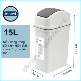 Thùng Rác Nhựa Nắp Lật Inochi 15 Lít Rất Đẹp Làm Sọt Rác Văn Phòng, Khách Sạn, Đựng Rác Gia Đình, Để Bàn Trong Nhà