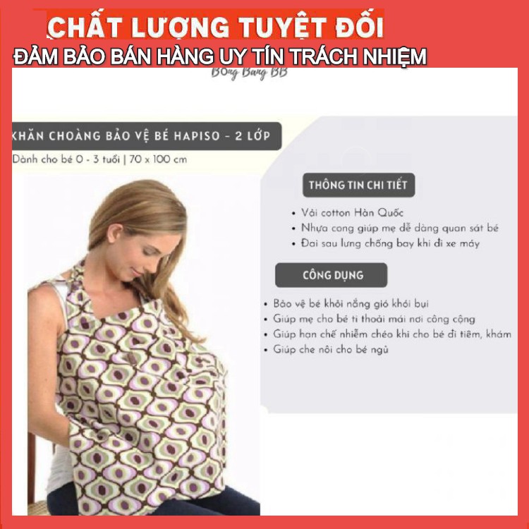 Khăn choàng, áo choàng che cho con bú nơi công cộng loại 2 lớp cotton cao cấp 65x96cm Bống Bang BB