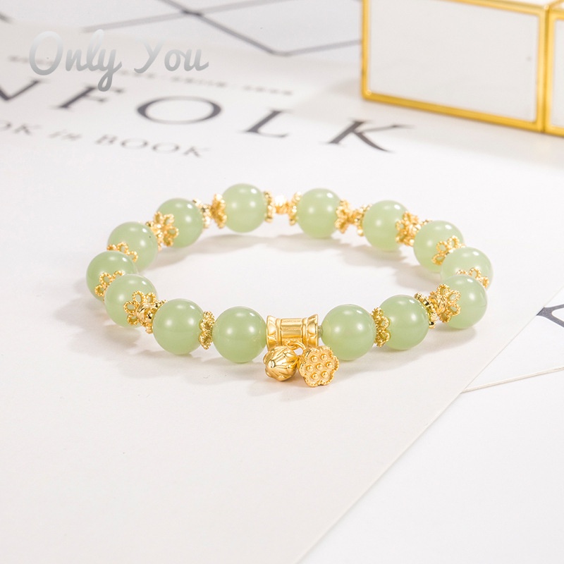 Vòng Tay Hai Lớp Mạ Vàng 18K Đính Đá Ngọc Bích Phong Cách Retro Sang Trọng