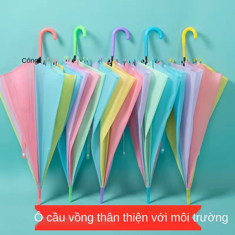 ô dù trong suốt cho nam và nữ in lưới màu đỏ dễ thương tay cầm thẳng bán tự động học sinh trẻ em buôn tươi