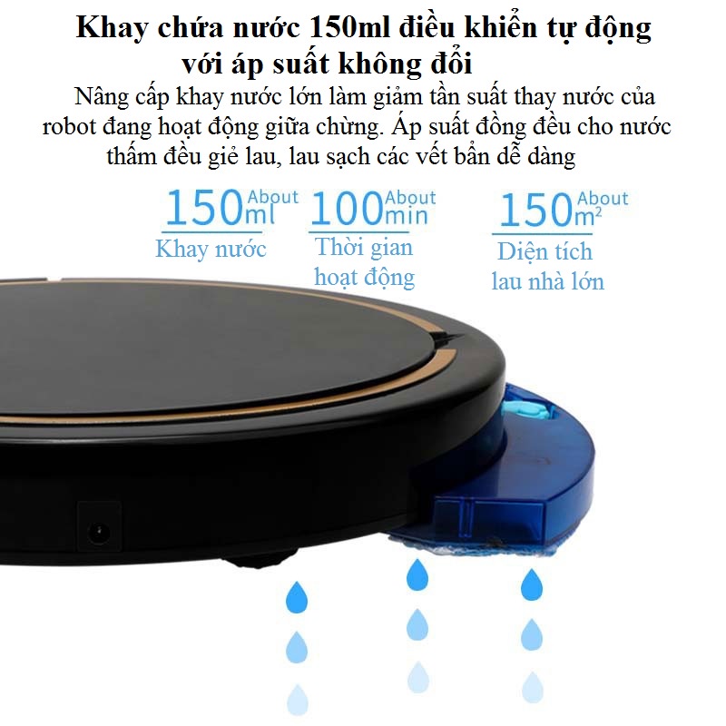 Robot hút bụi lau nhà thông minh điều khiển từ xa qua app có tiếng Việt chống rơi  kèm bình nước gia dụng nội địa Trung