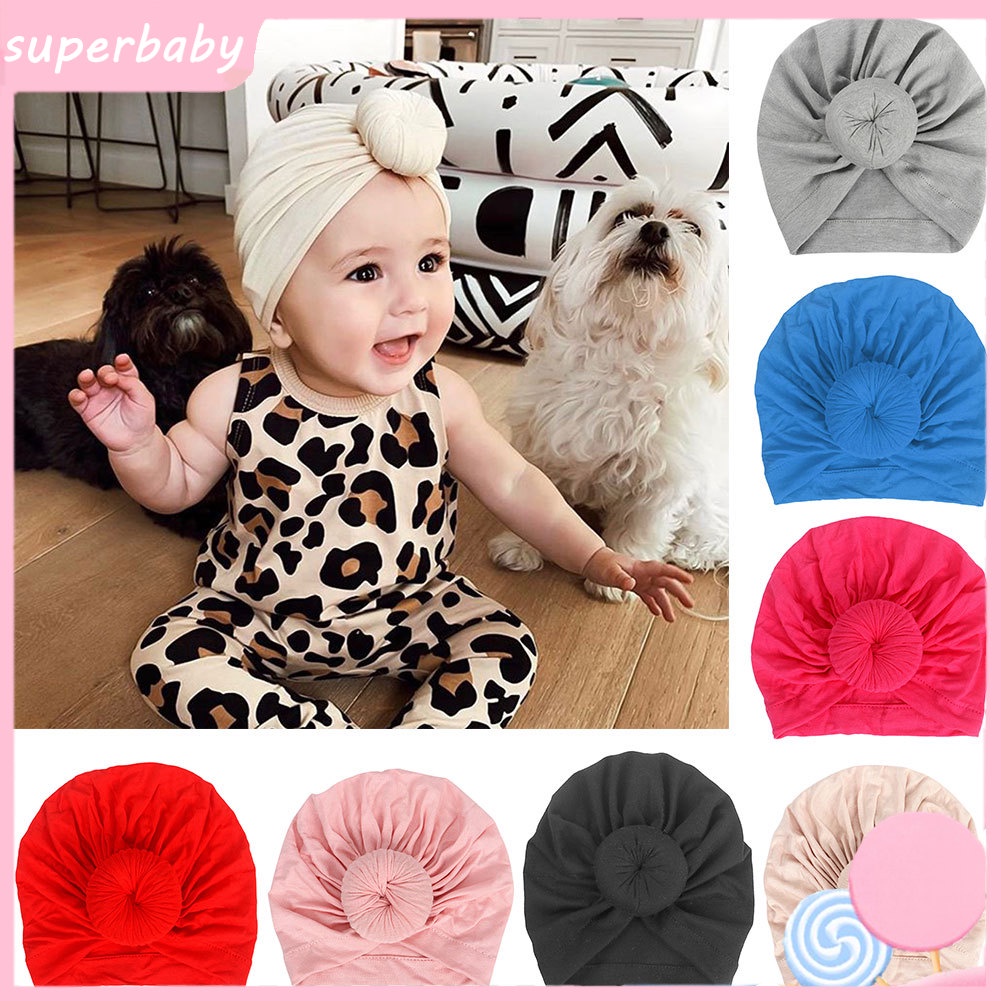 Khăn turban trùm đầu màu sắc đơn giản cho bé