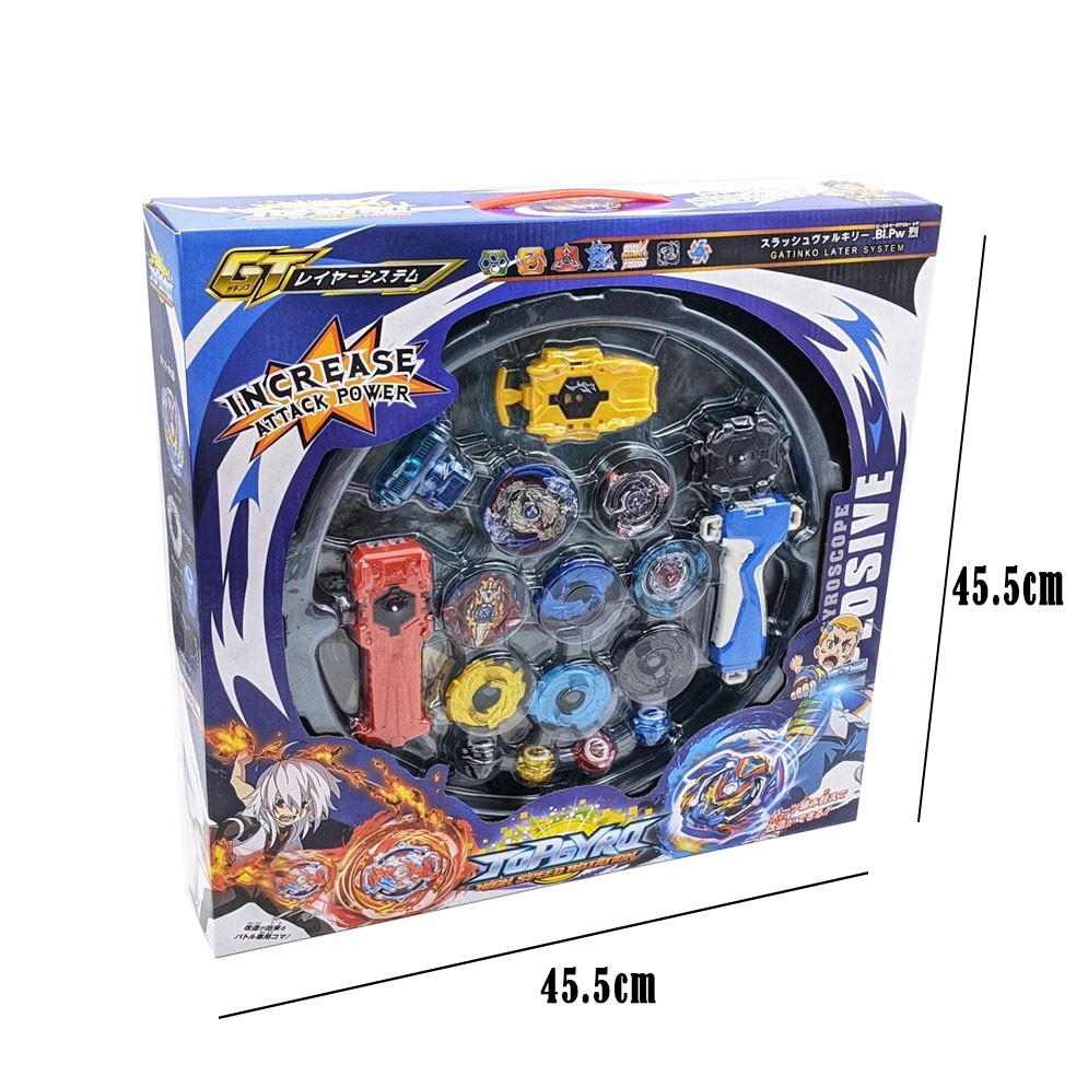 Bộ 4 Con quay BeyBlade + 3 Tay phóng + Sàn đấu - Con quay vòng xoay thần tốc