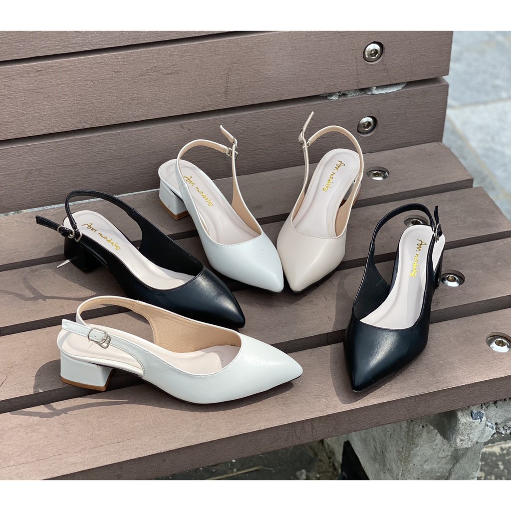 Giày slingback cao gót nữ Anna cao cấp gót vuông mũi nhọn 3p da mềm form dáng chuẩn