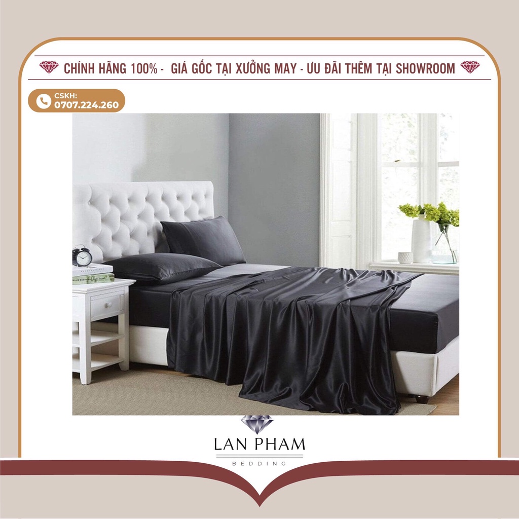 Trọn Bộ Vỏ Chăn Ga Gối Phi Lụa Lan Pham Bedding Mềm Mại, Êm Ái Và Sang Trọng - Màu Đen