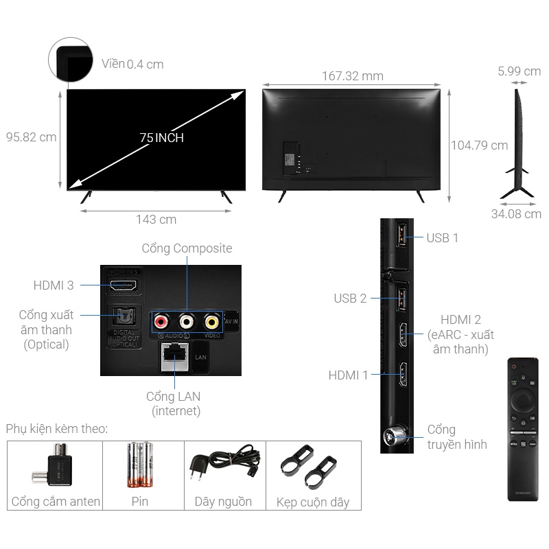 Smart Tivi Samsung 4K 75 inch UA75TU8100 / tương đương 75TU8000 | BigBuy360 - bigbuy360.vn