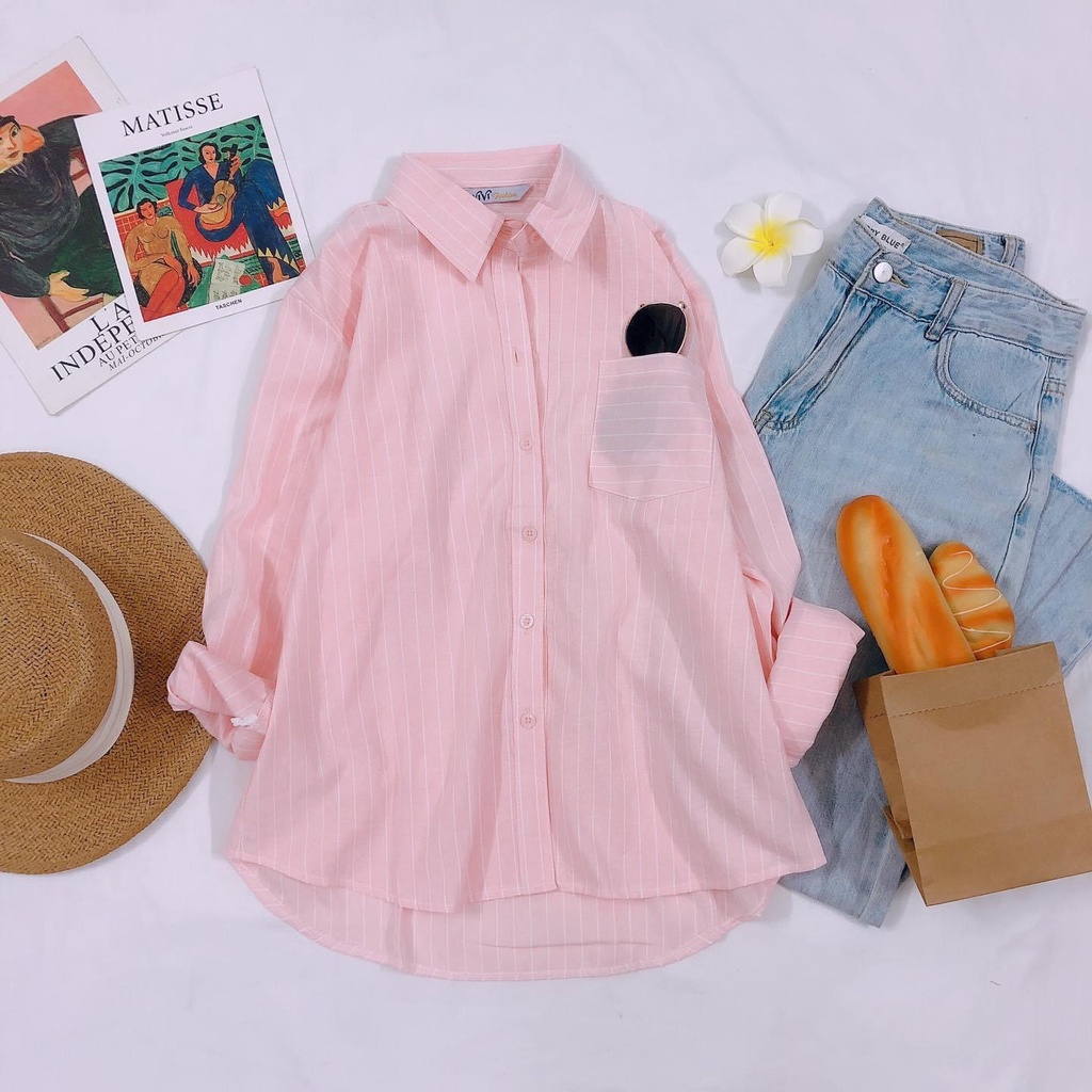Áo sơmi kiểu, kẻ sọc, chất xô nhẹ không nhăn, phù hợp đi chơi, đi dạo
