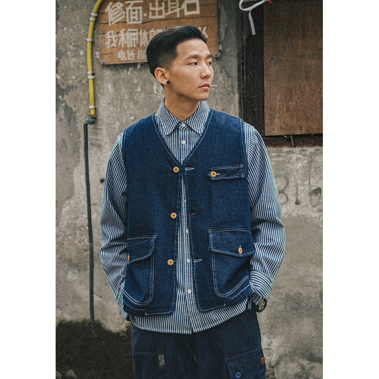 Áo Khoác Denim Không Tay Phong Cách Quân Đội Mỹ Cá Tính