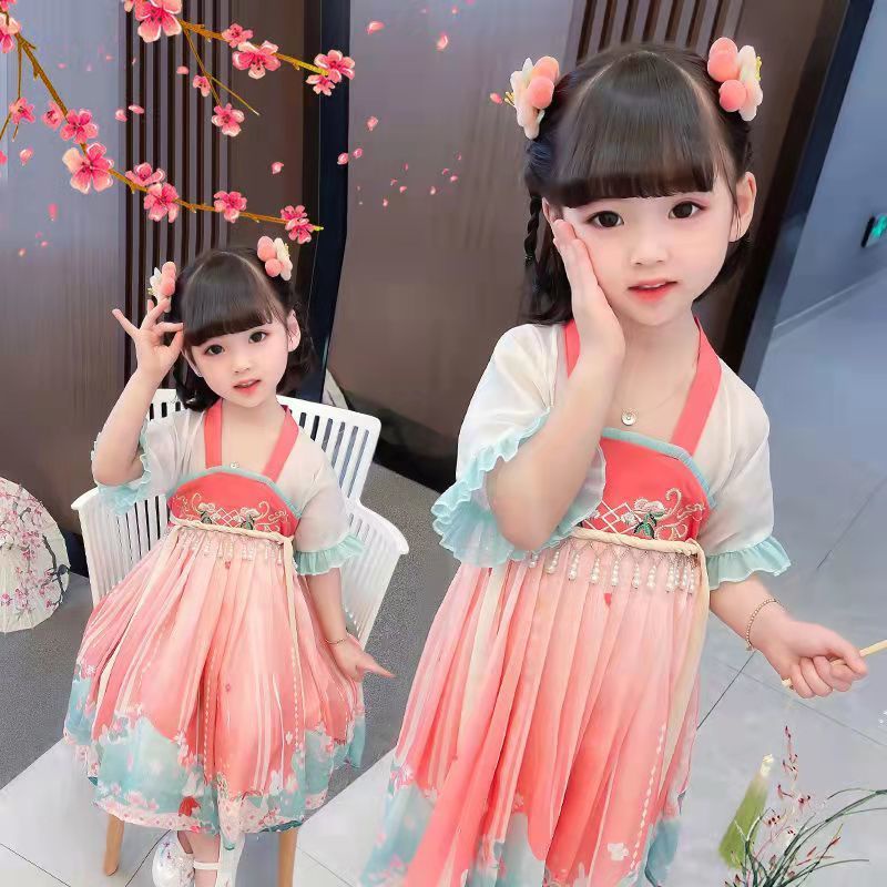 Đầm Hán Phục Phong Cách Trung Hoa Cổ Điển Mẫu Mới 2002 Thời Trang Cho Bé Gái 9 Tuổi