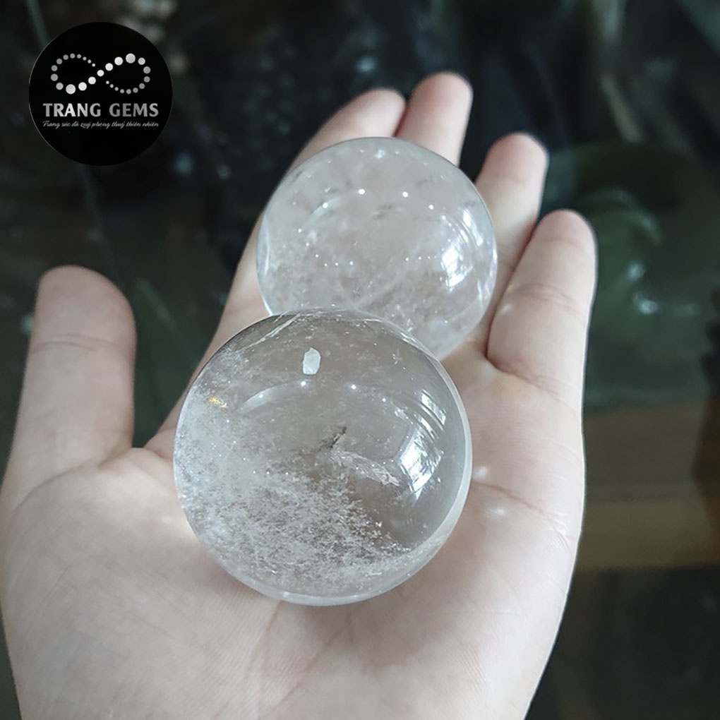 Cặp 02 Viên Bi Lăn Tay Đá Quartz Tự Nhiên Trắng, trong. - Sản Phẩm Vật Lý Trị Liệu Cho Bàn Tay
